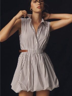Anthropologie Maeve Belted Bubble Hem Mini Shirt Dress